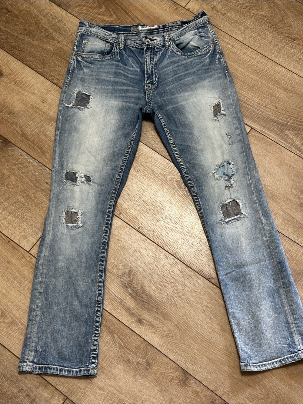 BKE Jake Straight Men's Straight Distressed Light Blue Jeans 33R